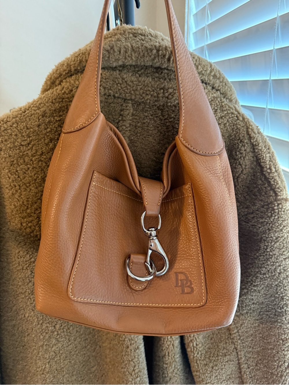 Dooney & Bourke Caramel Leather Shoulder Bag with Silver Hardware